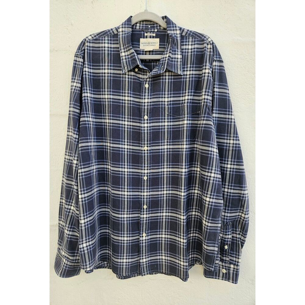 Ralph Lauren‎ Mens Shirt XXL Blue Plaid Long Sleeve Button Down Denim & Supply